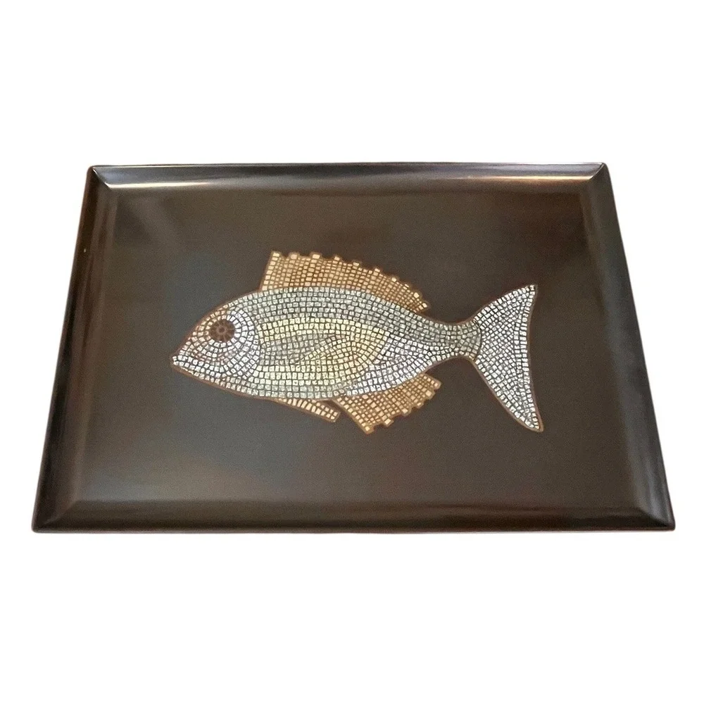 Vintage Couroc Monterey Large Mosaic Fish Tray Coastal MCM Bar Decor